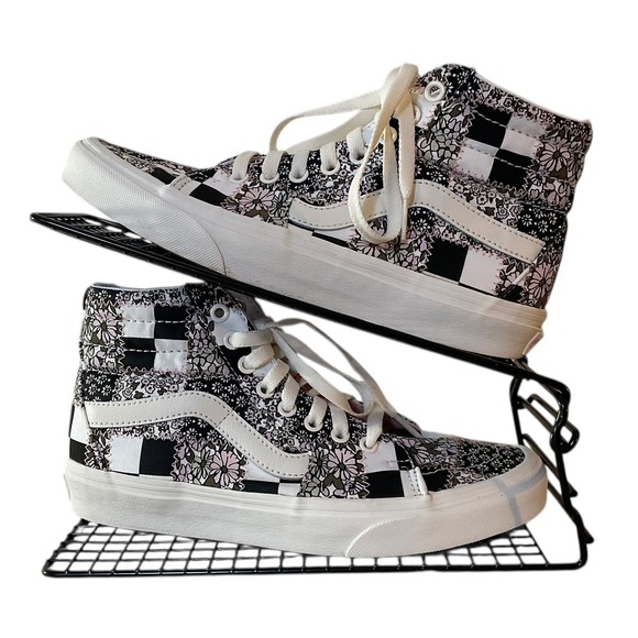 Vans Sk8 Hi Patchwork Floral Black White High Top Sneakers Women US 8 - Picture 2 of 12